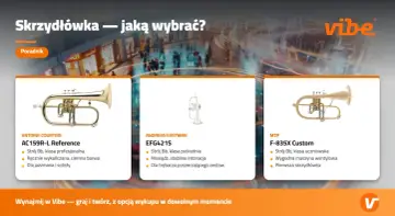 Trzy skrzydłówki, czyli instrumenty dęte, prezentowane w poradniku: profesjonalna, pośrednia i uczniowska.